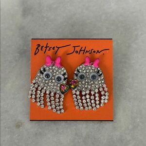 Betsey Johnson Pink and Silver Rhinestone Ghost Earrings